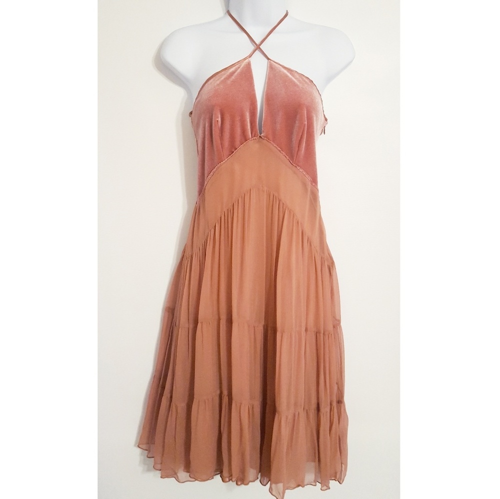 👗HP👗 Bebe velvet & silk strappy dress, blush, SM